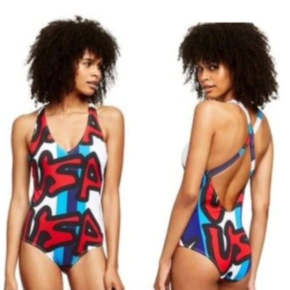 Stephen Sprouse for Target USA Graffiti One Piece V-Neck Swimsuit Size: M - Picture 1 of 10